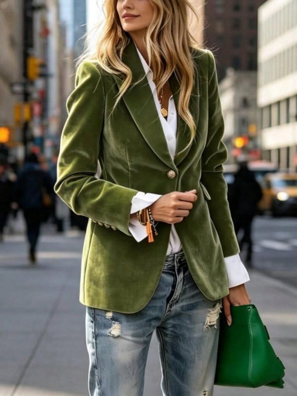 Army Green Elegant Women's Velvet Suit Coat